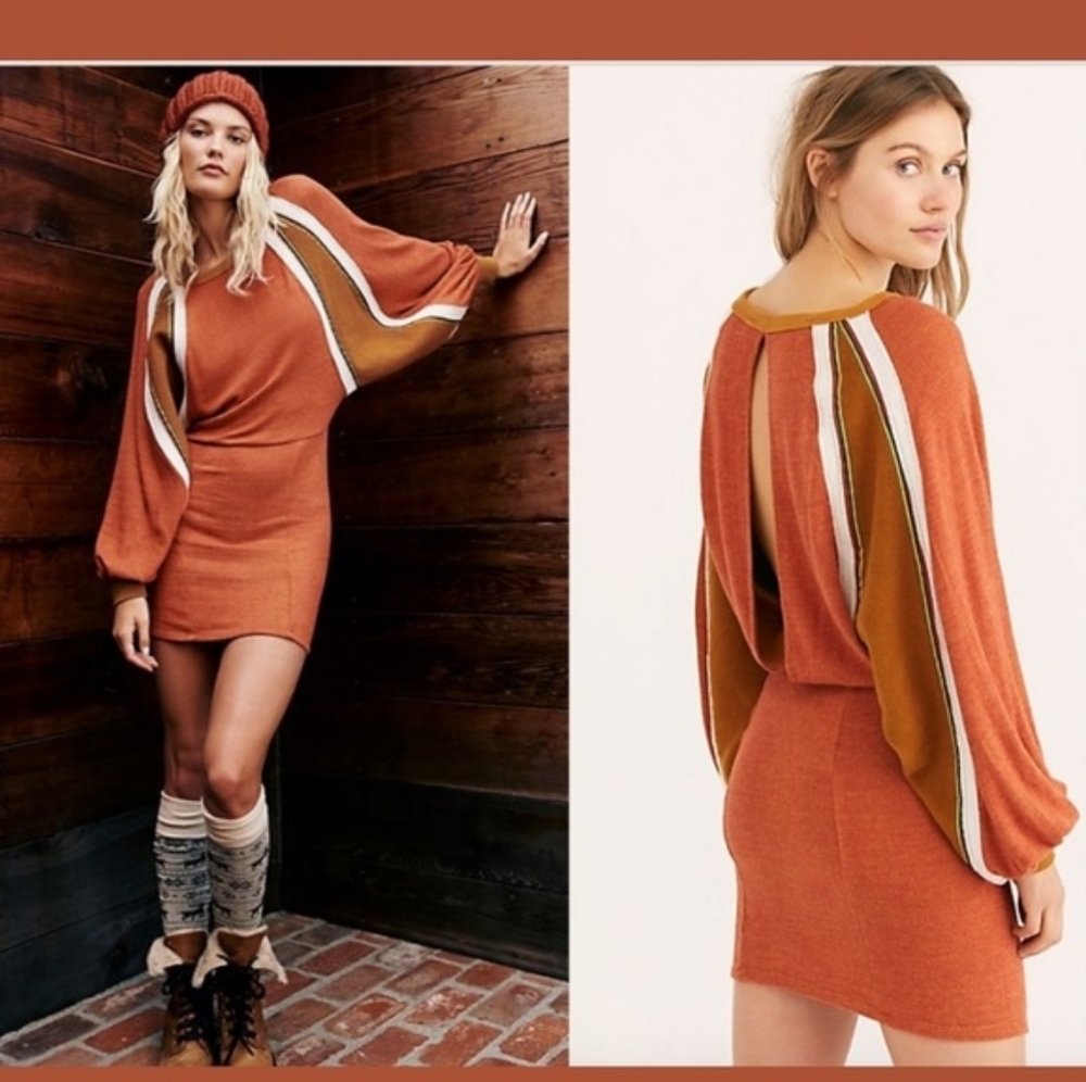 Free People Bunny Slope Knit Mini Dress Size Small Open Keyhole Back